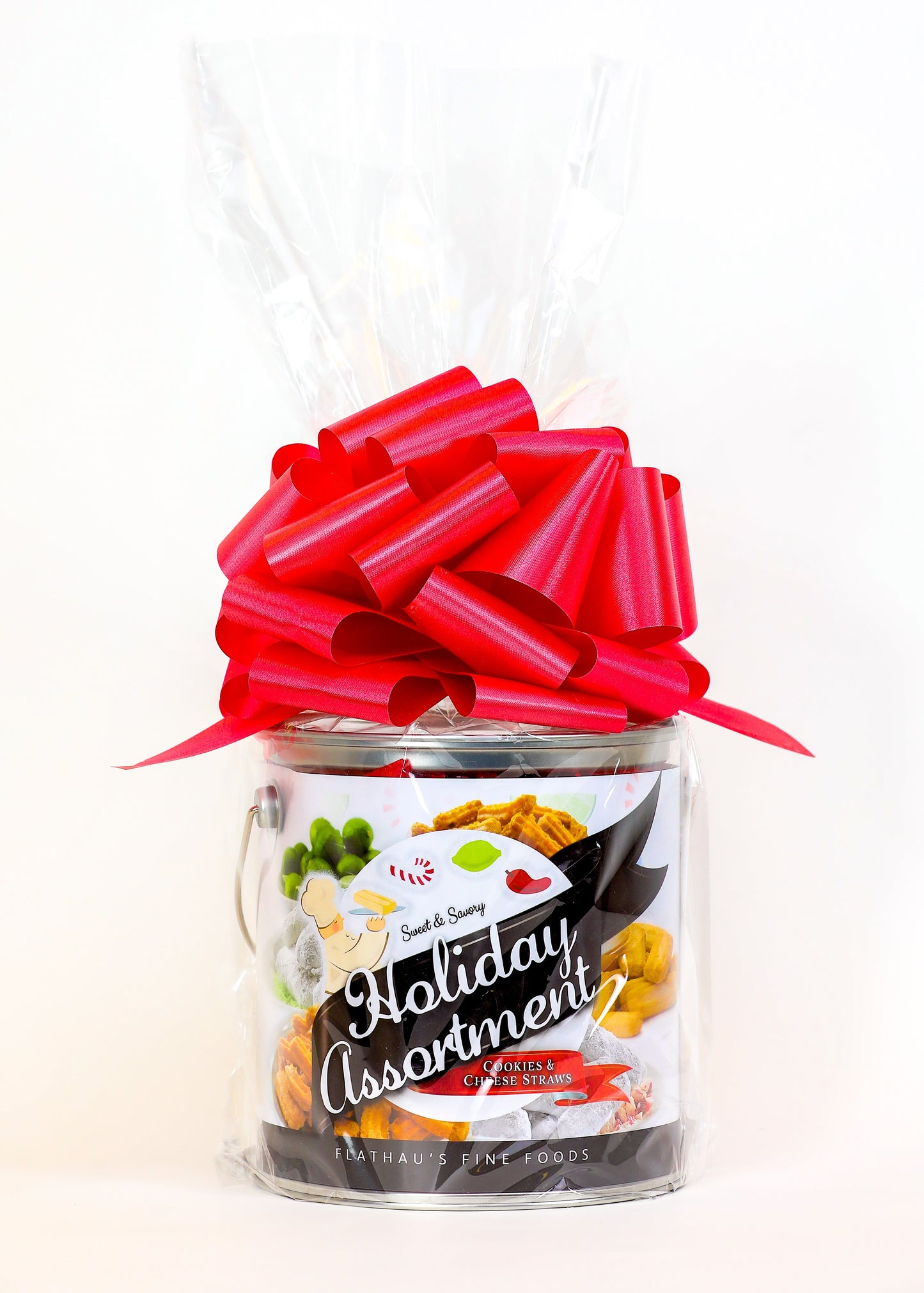 
                  
                    Holiday Assortment Can with Cellophane and Ribbon
                  
                